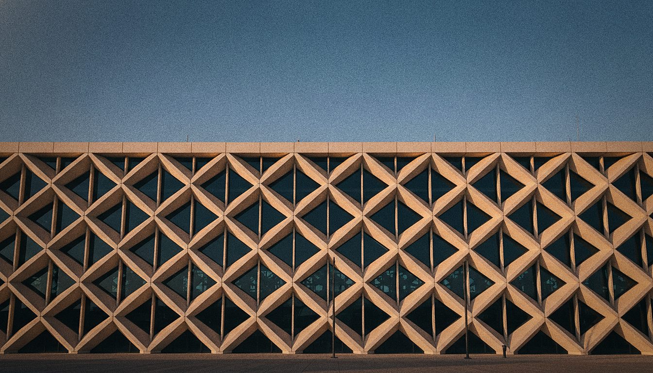 Façade du terminal 1 de l'Aéroport de Marrakech aux motifs de losanges